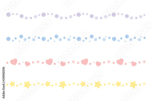 Set of seamless cute pastel confetti border. Flat vector illustration.
