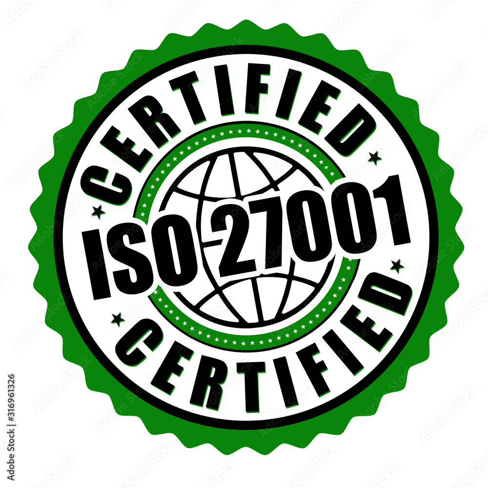 Certified ISO 27001 label or sticker Certified ISO 27001 label or sticker