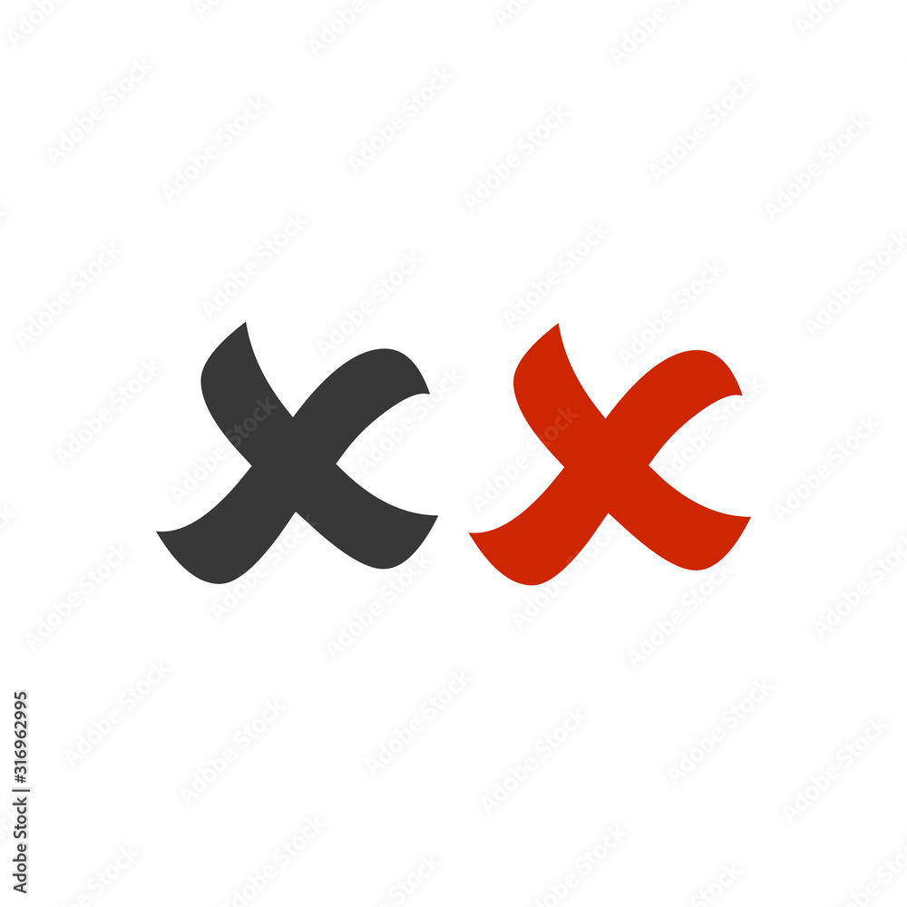 Obraz premium X Marks .Two Red and black Crosse. Stock vector illustration isolated on white background.