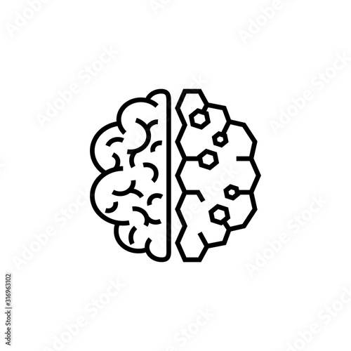 Brain icon. Two half different part of bain. Simple brain flat design vector. Stock vector illustration isolated on white background.