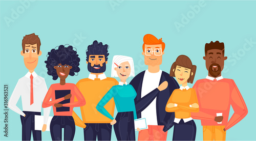 Multinational team. Flat design vector illustration.
