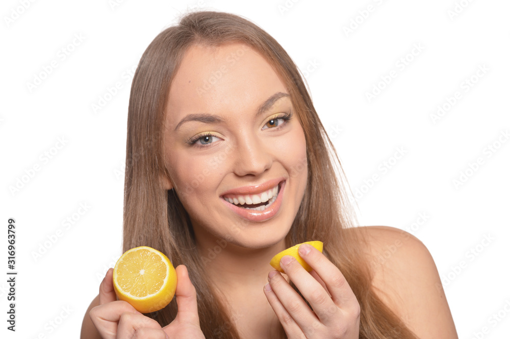Portrait of beautiful young woman with lemon Portrait of beautiful young woman with lemon