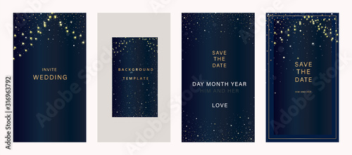 Navy Blue Luxury Wedding Invitation, floral invite thank you, rsvp modern card Design in gold flower with  leaf greenery  branches decorative Vector elegant rustic template