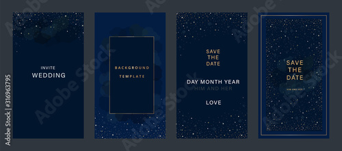 Navy Blue Luxury Wedding Invitation, floral invite thank you, rsvp modern card Design in gold flower with  leaf greenery  branches decorative Vector elegant rustic template