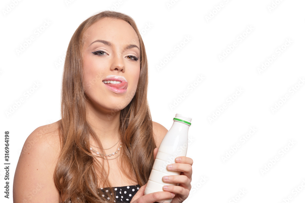 Portrait of a beautiful young woman with milk Portrait of a beautiful young woman with milk