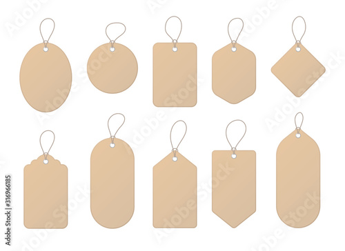 Realistic Detailed 3d Blank Sale Tags and Labels Template Mockup Set. Vector
