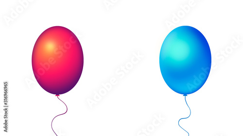 Bunch of birthday balloons. Colorful realistic helium balloons isolated on white background for copyspace or text. Stock illustration.