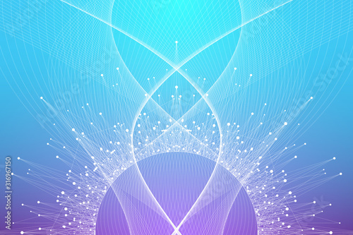 Abstract fiction vector illustration quantum computer technology. Sphere explosion background. Deep learning artificial intelligence. Big data visualization algorithms. Waves flow. Quantum explosion.