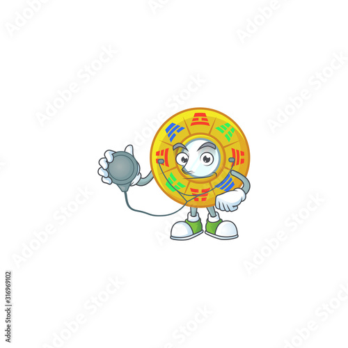 Chinese circle feng shui cartoon character style in a Doctor costume with tools