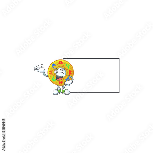 Smiley chinese circle feng shui with whiteboard cartoon character design
