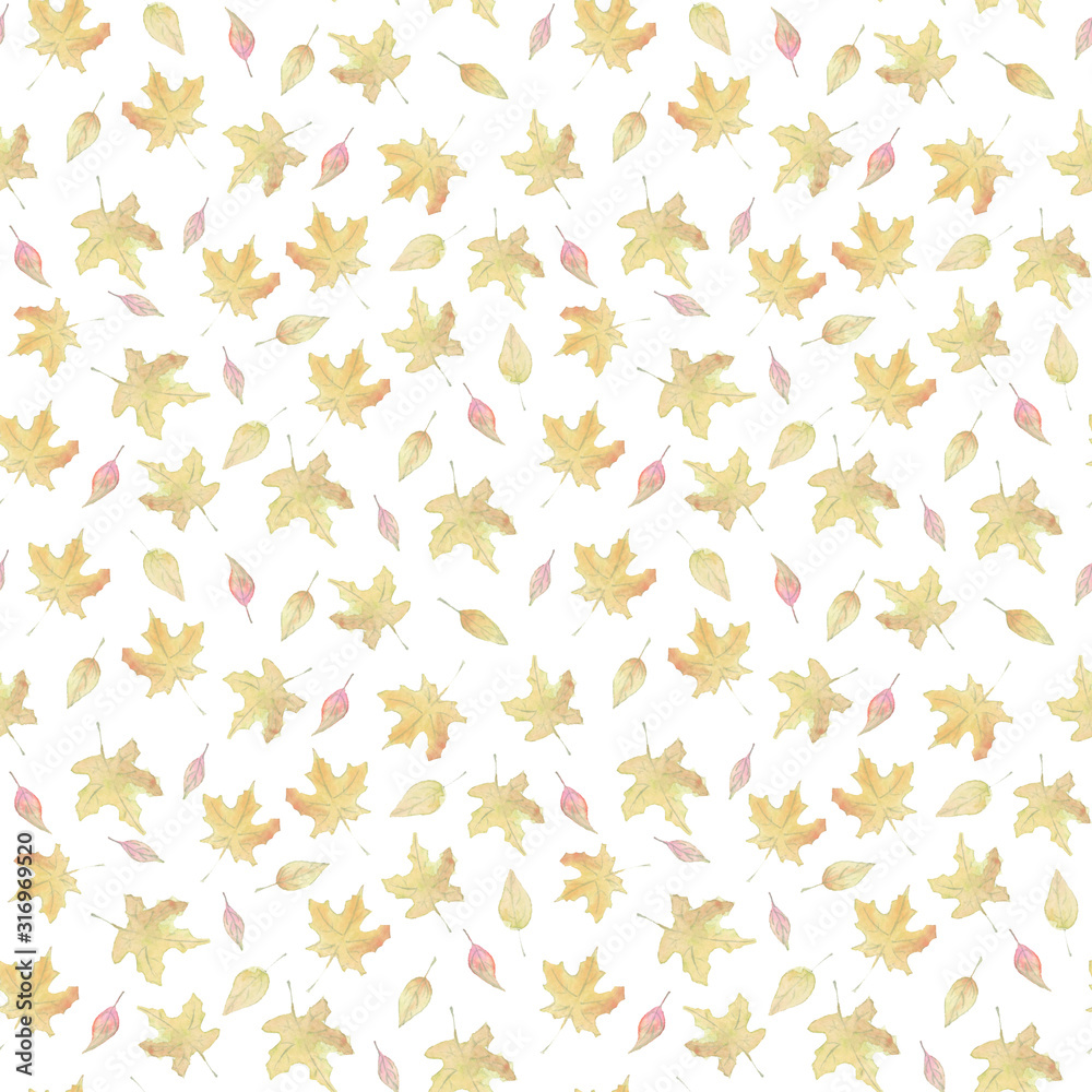 Atmospheric autumn watercolor seamless pattern with falling maple and poplar leaves dedicated to school and the day of knowledge. Atmospheric autumn watercolor seamless pattern with falling maple and poplar leaves dedicated to school and the day of knowledge.