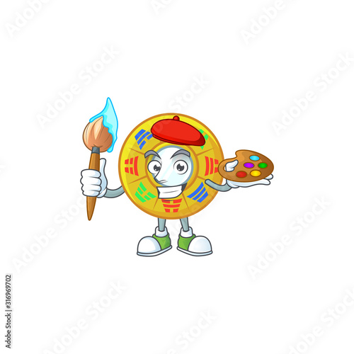 Smart chinese circle feng shui painter mascot icon with brush