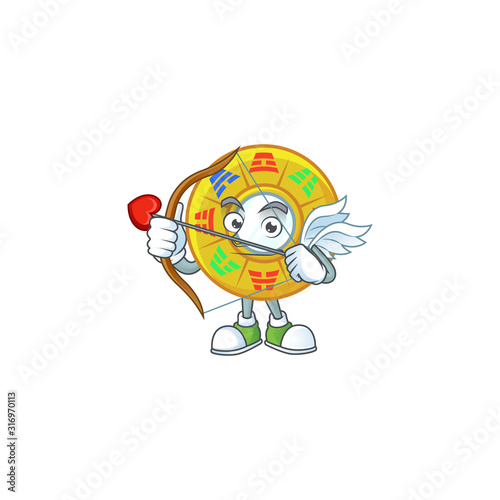 A romantic sweet chinese circle feng shui Cupid with arrow and wings