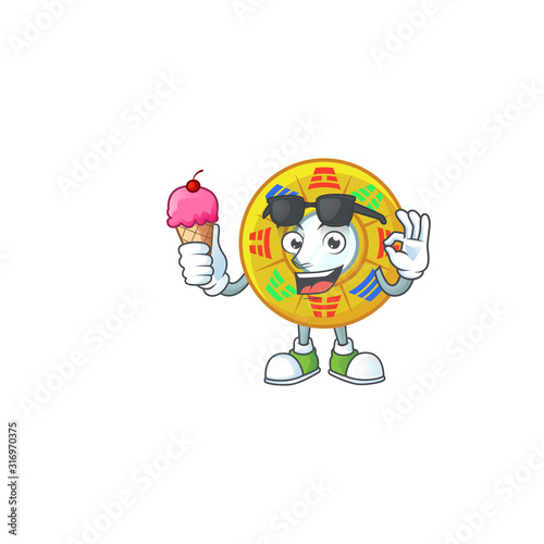 Chinese circle feng shui mascot cartoon design with ice cream