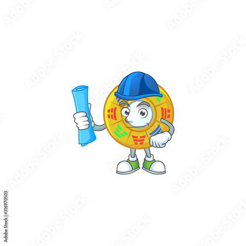 Elegant Architect chinese circle feng shui having blue prints and blue helmet