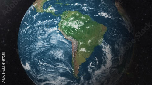 Earth zoom to South America satellite view 3d animation