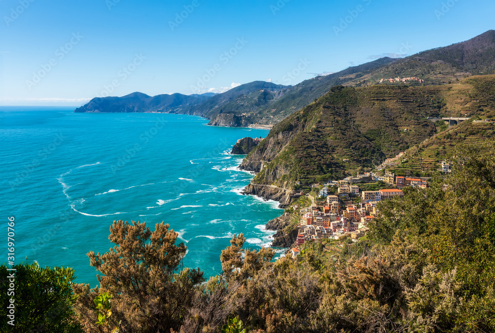 Beautiful view with part of the Ligurian coast in the Cinque Terre area.