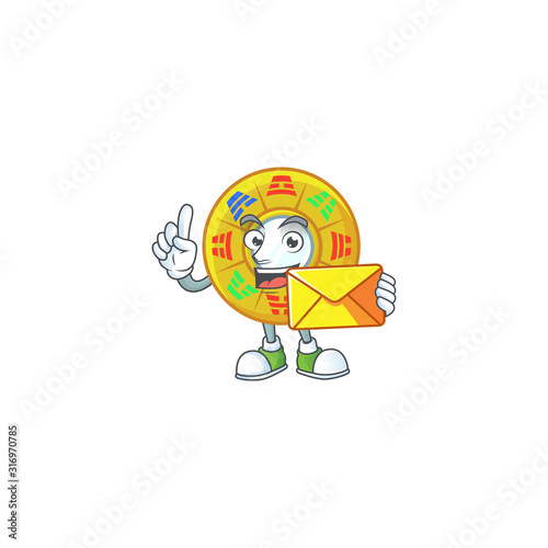 Cheerfully chinese circle feng shui mascot design with envelope