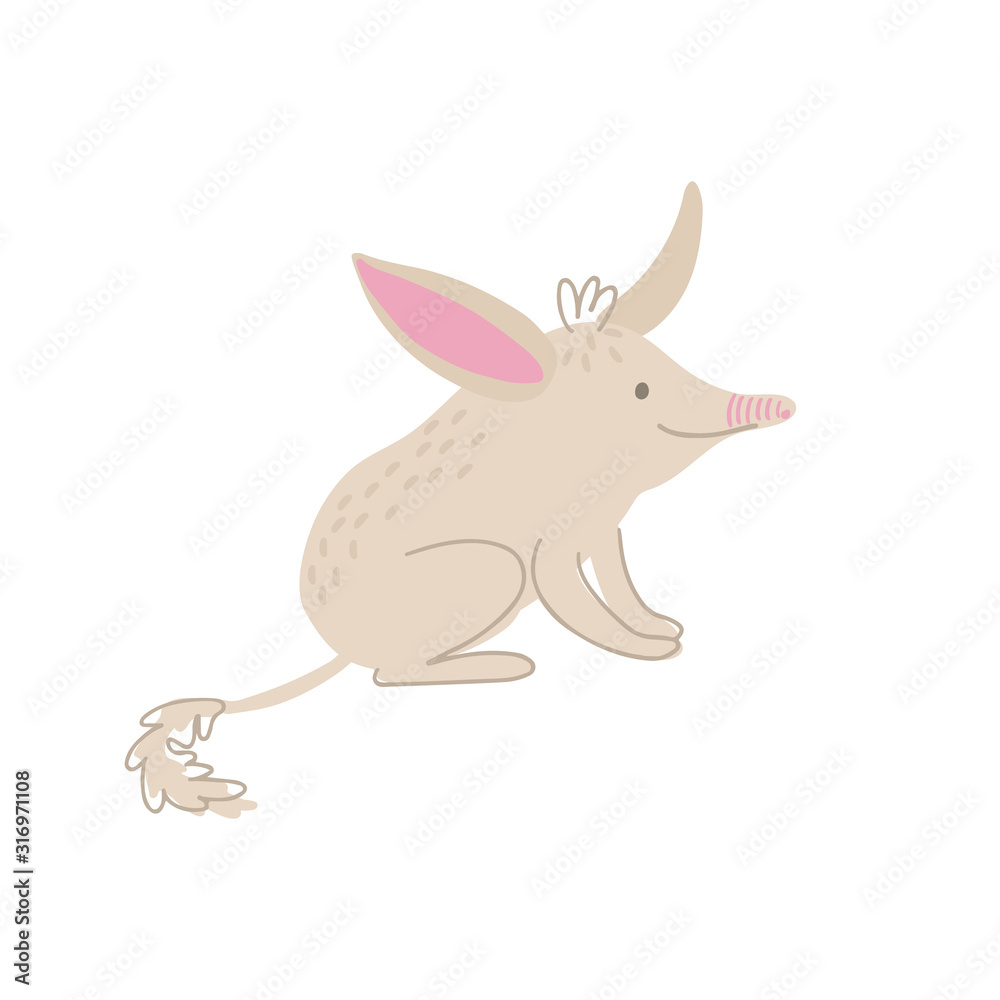 Hand drawn vector illustration of a cute little bilby isolated on white background. Great for Easter greeting cards, posters.