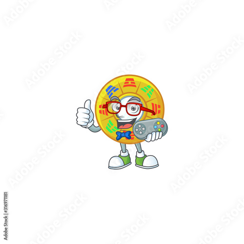 Smiley gamer chinese circle feng shui cartoon mascot style