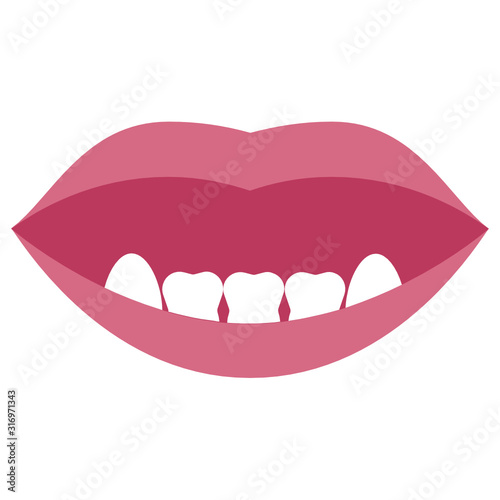 Molar Large Teeth  Flat Concept, Food Grind Tooth Vector Icon, Tooth and Lips Design