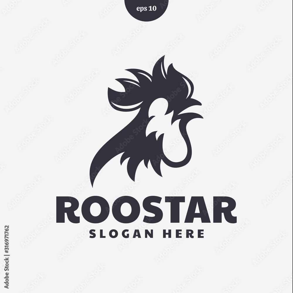Roostar chicken vector logo template illustration. negative space flat style. eps10