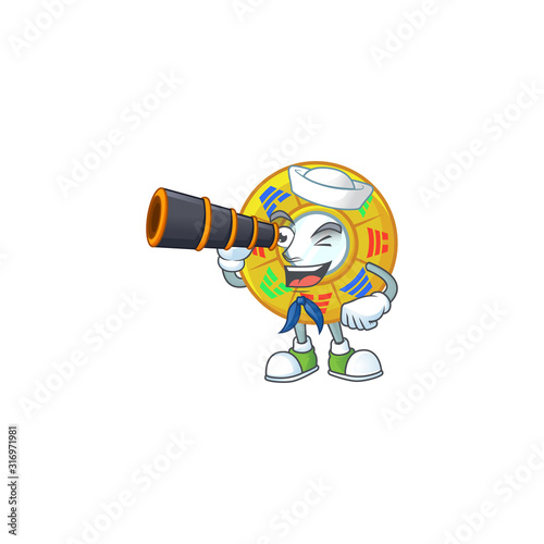 Chinese circle feng shui cartoon happy Sailor style with binocular