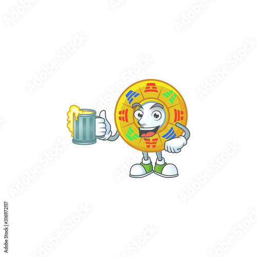 Happy chinese circle feng shui mascot design with a big glass