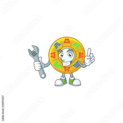 Smart Mechanic chinese circle feng shui cartoon character design