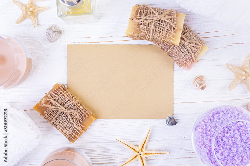 Bathroom accessories. Spa and beauty theatment products. Concept of natural spa cosmetics and organic threatment bodycare. Top view Bathroom accessories. Spa and beauty theatment products. Concept of natural spa cosmetics and organic threatment bodycare. Top view