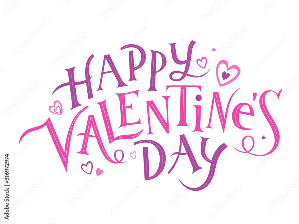 HAPPY VALENTINE'S DAY ornate vector hand lettering banner with hearts HAPPY VALENTINE'S DAY ornate vector hand lettering banner with hearts