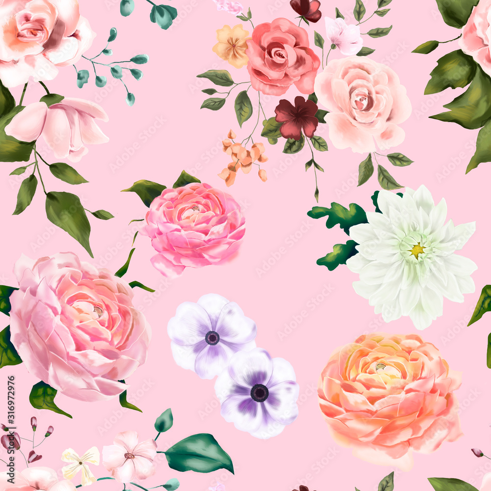 Seamless pattern. Floral watercolor background blooming orchids