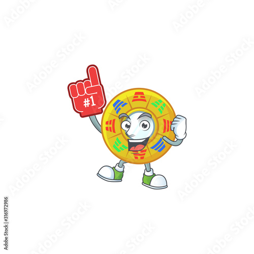 Chinese circle feng shui mascot cartoon style holding a Foam finger