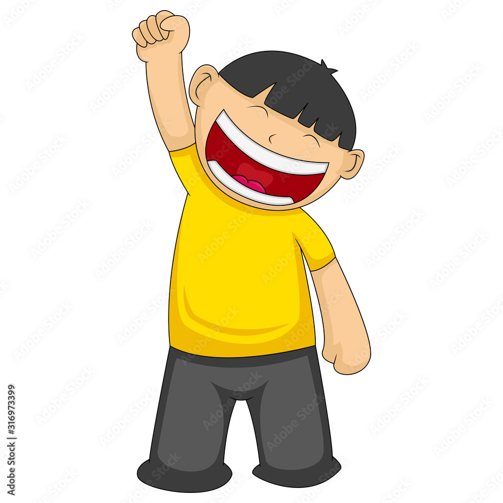 happy man raises his right hand cartoon vector