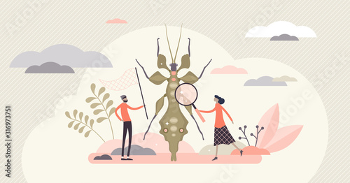 Entomology field concept, flat tiny person entomologists vector illustration