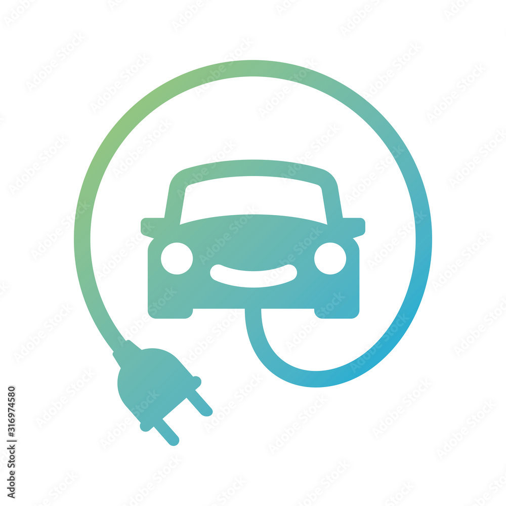 Vector green line circular icon electric car. Isolated on white background. Vector green line circular icon electric car. Isolated on white background.