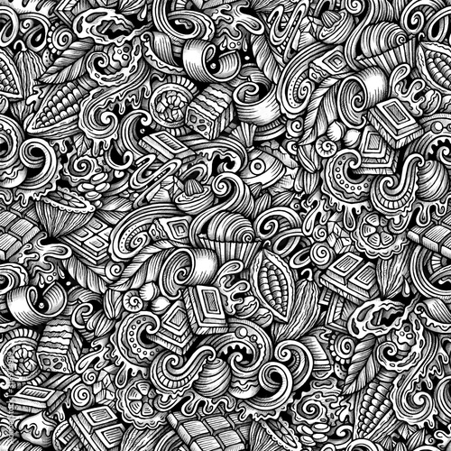 Chocolate vector hand drawn doodles seamless pattern.