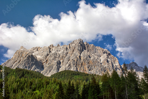 Mountains of the Zugspitze in Germany with forest