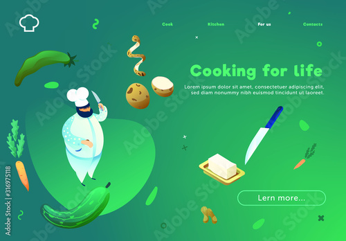 Cooking for life. Colored spots on bright gradients. Web site concept. 