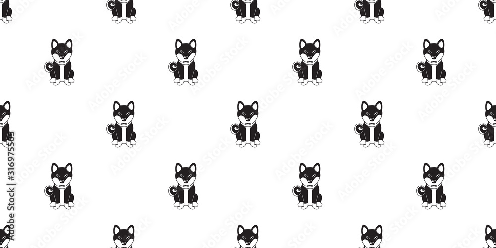 Vector cartoon character shiba inu dog seamless pattern background for design.