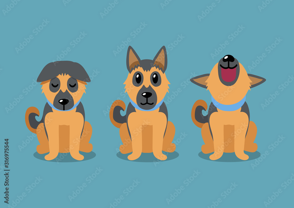 Cartoon character german shepherd dog poses for design. Cartoon character german shepherd dog poses for design.