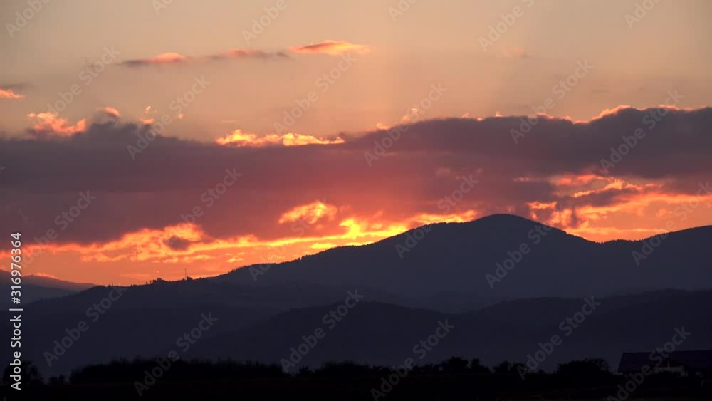 4K Sunset Time Lapse Mountains Sun Rays Clouds View Dramatic Sundown, Landscape