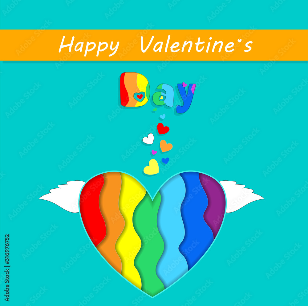 Fototapeta premium Happy Valentines Day Greeting Card Rainbow Heart
