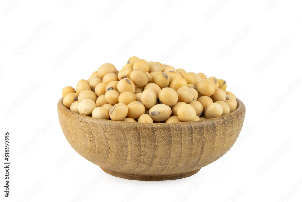 Soy beans in bowl wood isolated on white background with clipping path. Soy beans in bowl wood isolated on white background with clipping path.