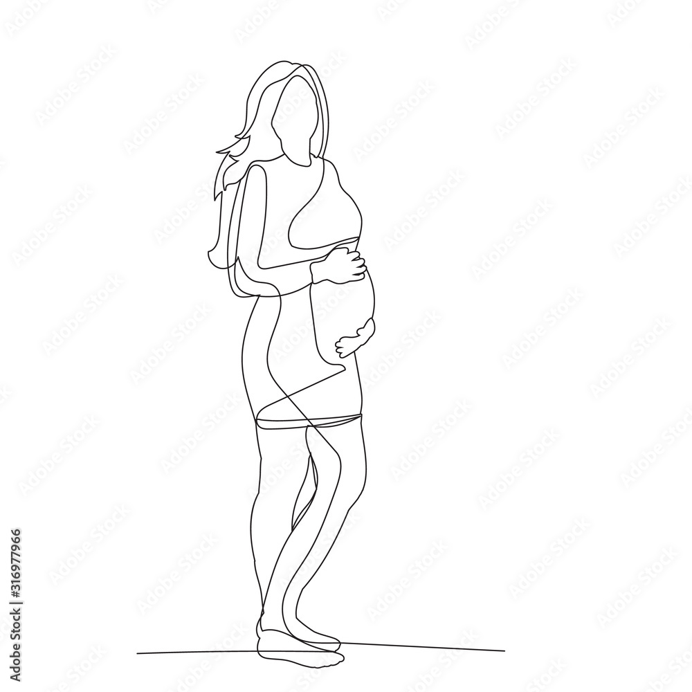 isolated, continuous line drawing, pregnant girl isolated, continuous line drawing, pregnant girl