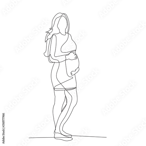 isolated, continuous line drawing, pregnant girl