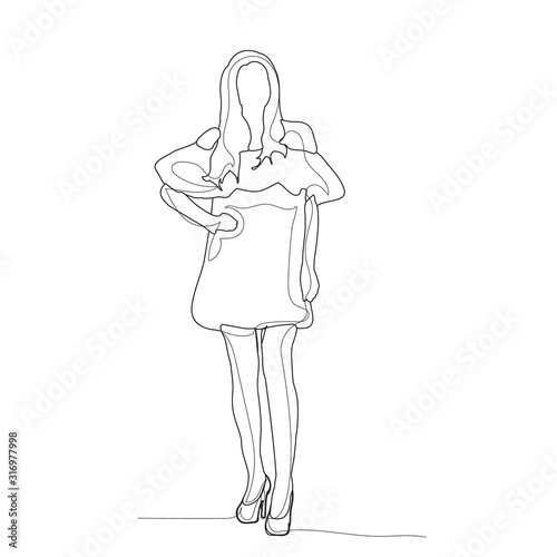 vector  isolated  continuous line drawing  woman  girl in a dress
