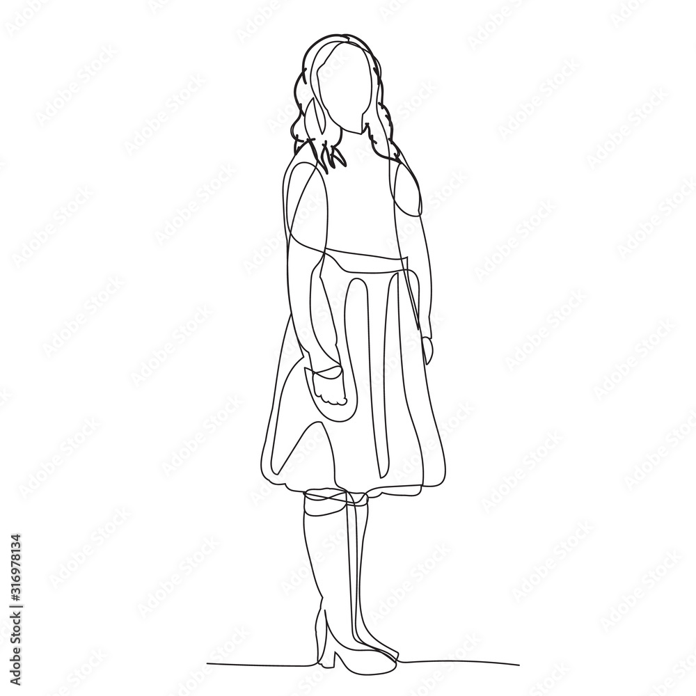 vector, isolated, continuous line drawing, woman, girl