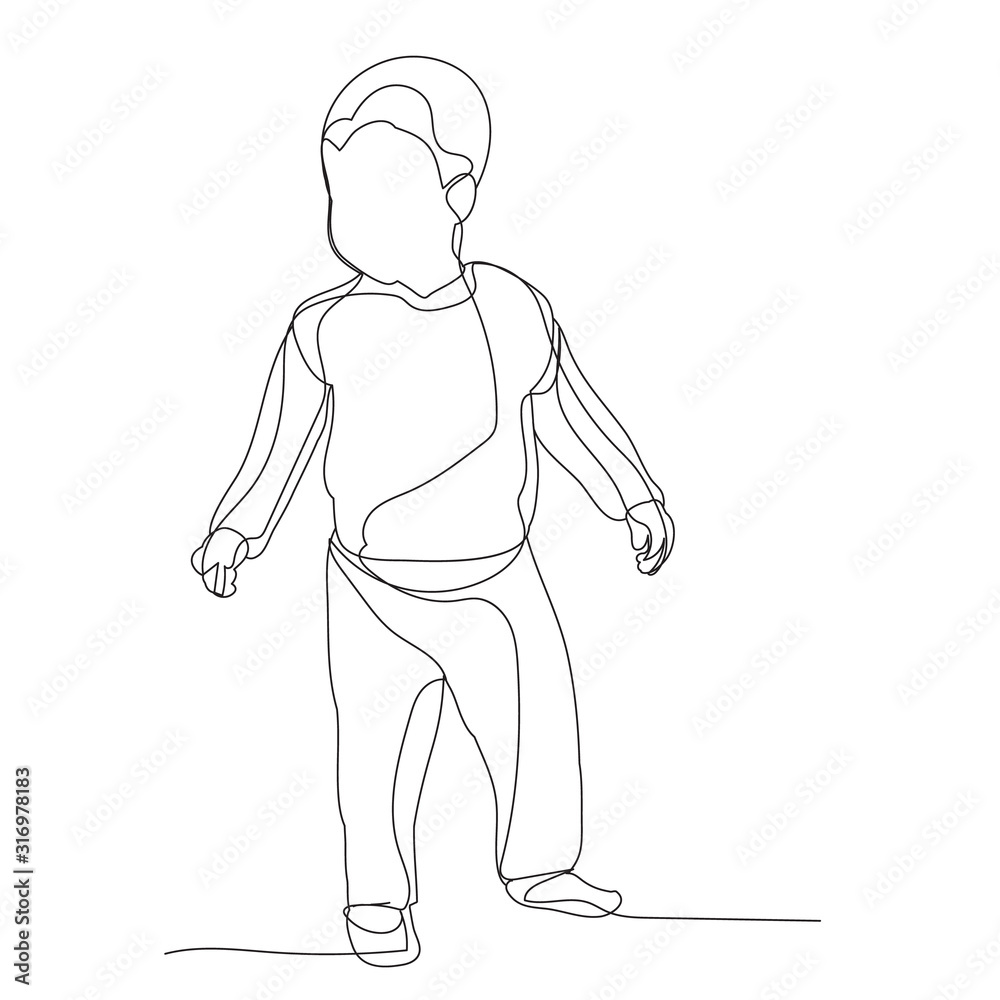 isolated, continuous line drawing, boy, child