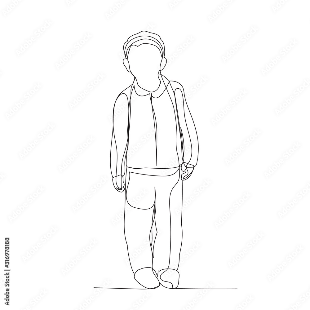 vector, isolated, continuous line drawing, boy, child vector, isolated, continuous line drawing, boy, child